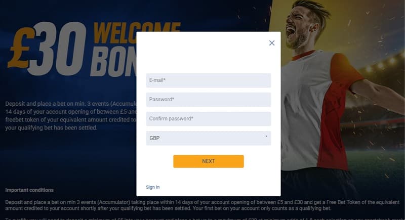 Registration in sports betting website