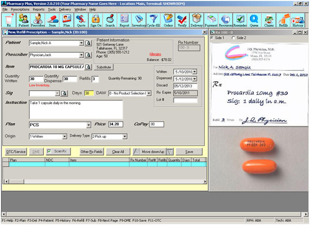 Management of prescription refill in the pharmacy software