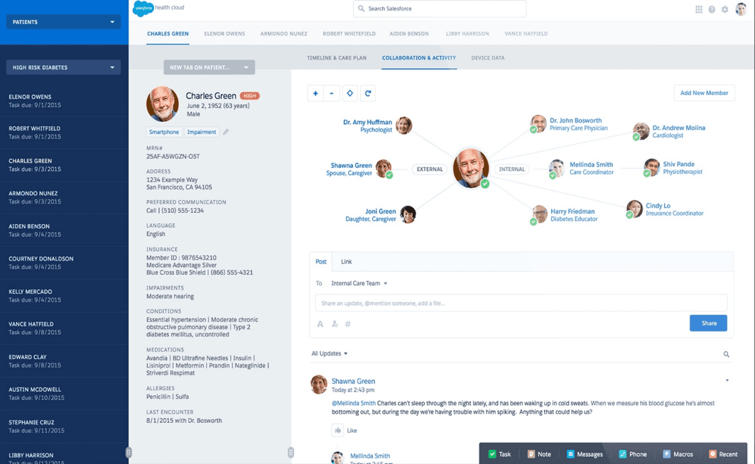 Salesforce Health Cloud CRM interface