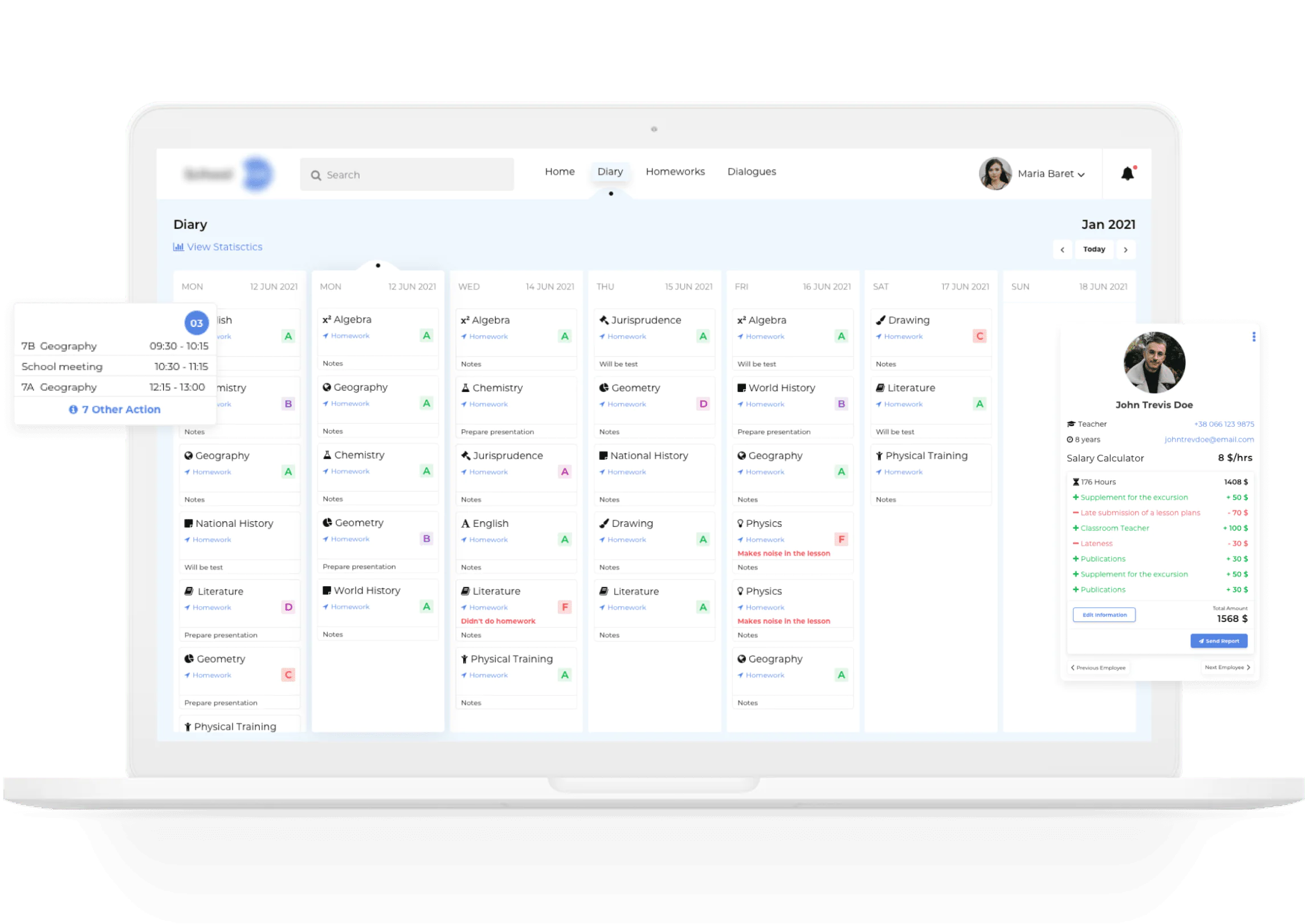 School management system screenshot