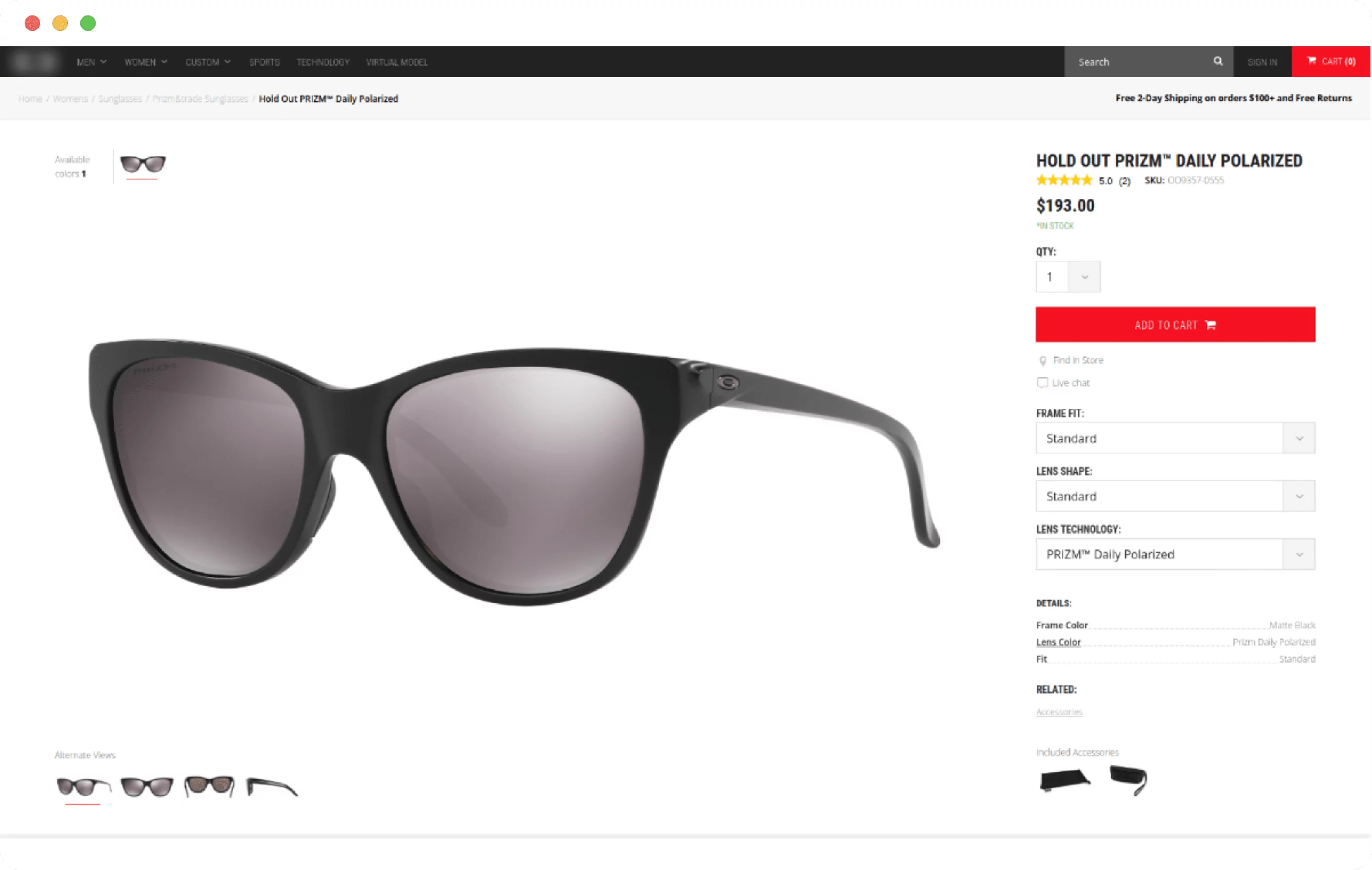 Sunglasses e-commerce website screenshot 5