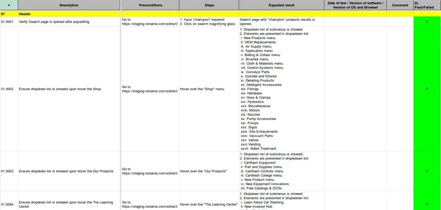 User Acceptance Testing document. Fragment