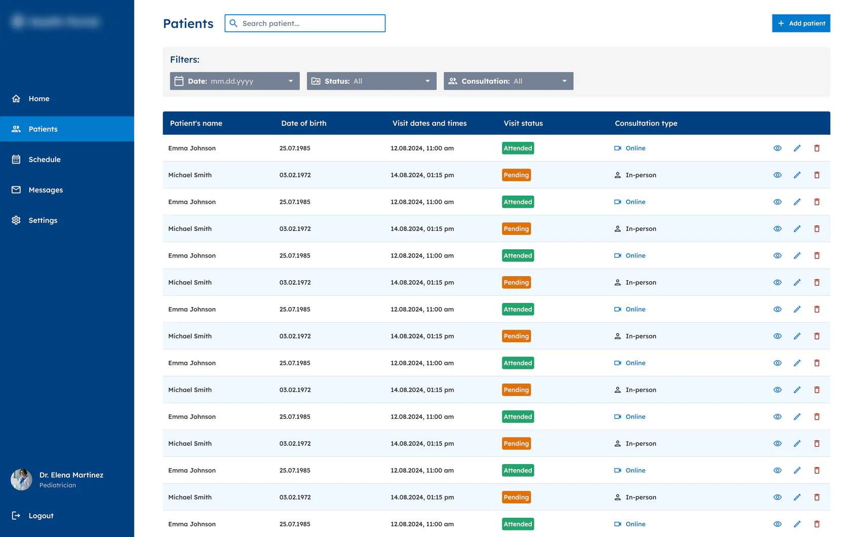 Example of EHR system