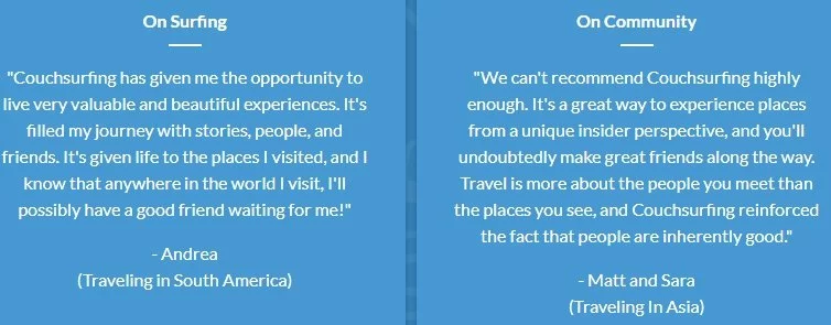 Travelers' testimonials