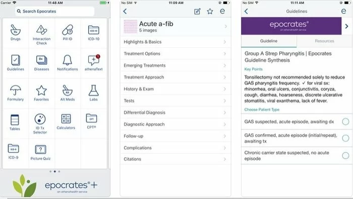 Interface of Epocrates medical app developed for iOS platform