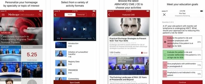 Interface of Medscape CME & Educational medical app developed for iOS platform