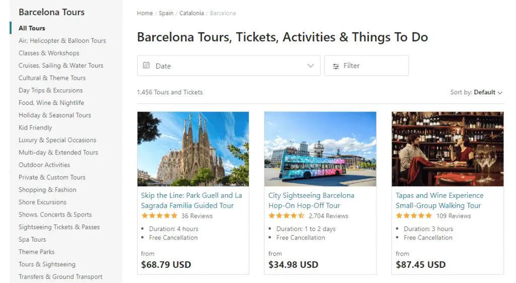 Tours and activities website