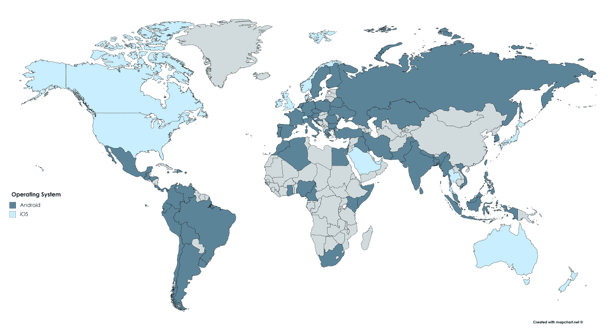 The map of iOS and Android users (2018)