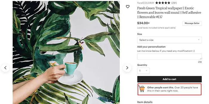 Customer engagement purchase on Etsy