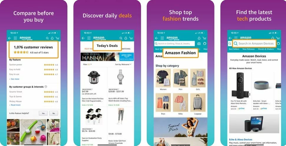 Interface of e-commerce Amazon app