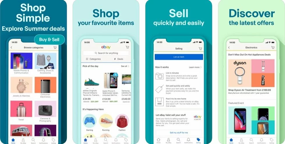 Interface of eBay ecommerce app