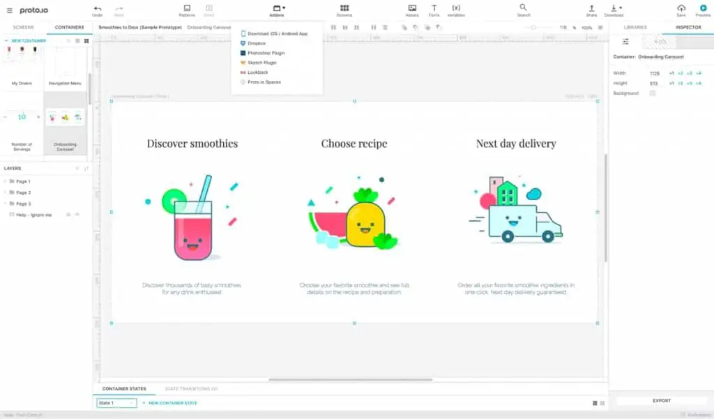 Interface of Proto.io tool