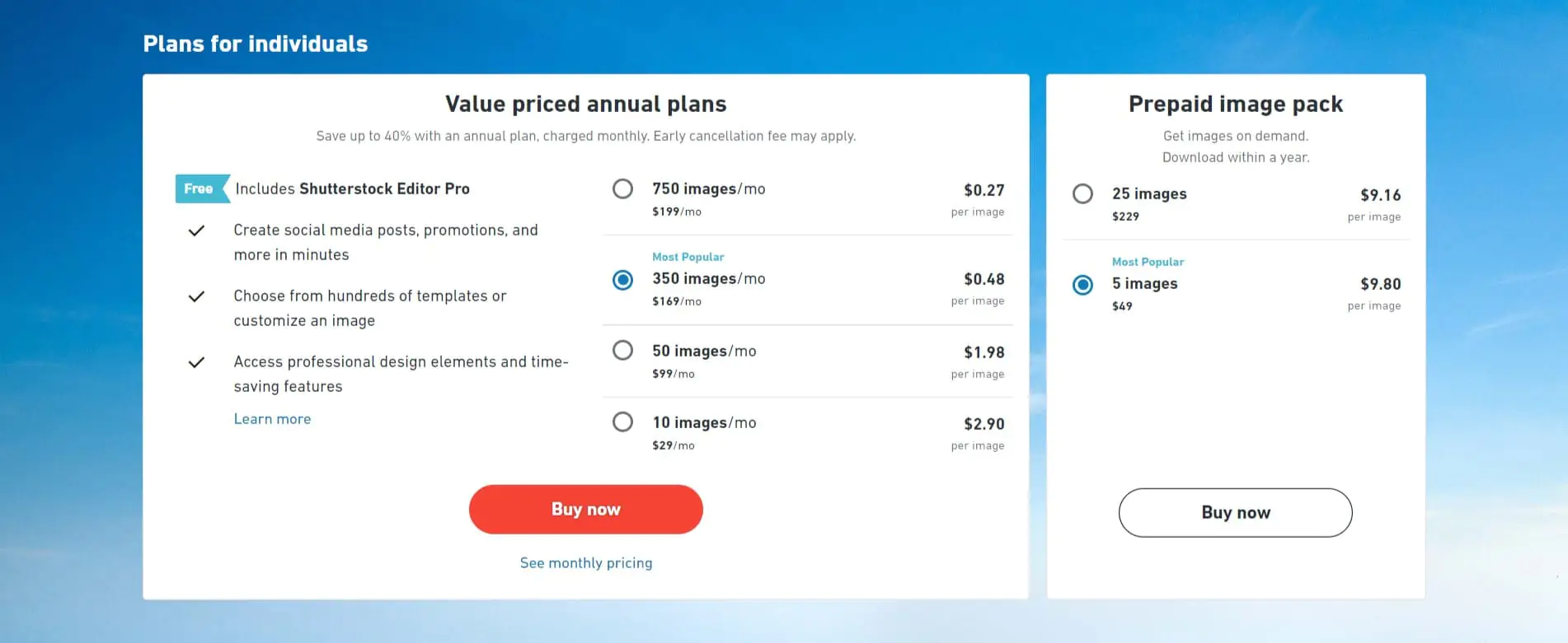 Shutterstock price plans