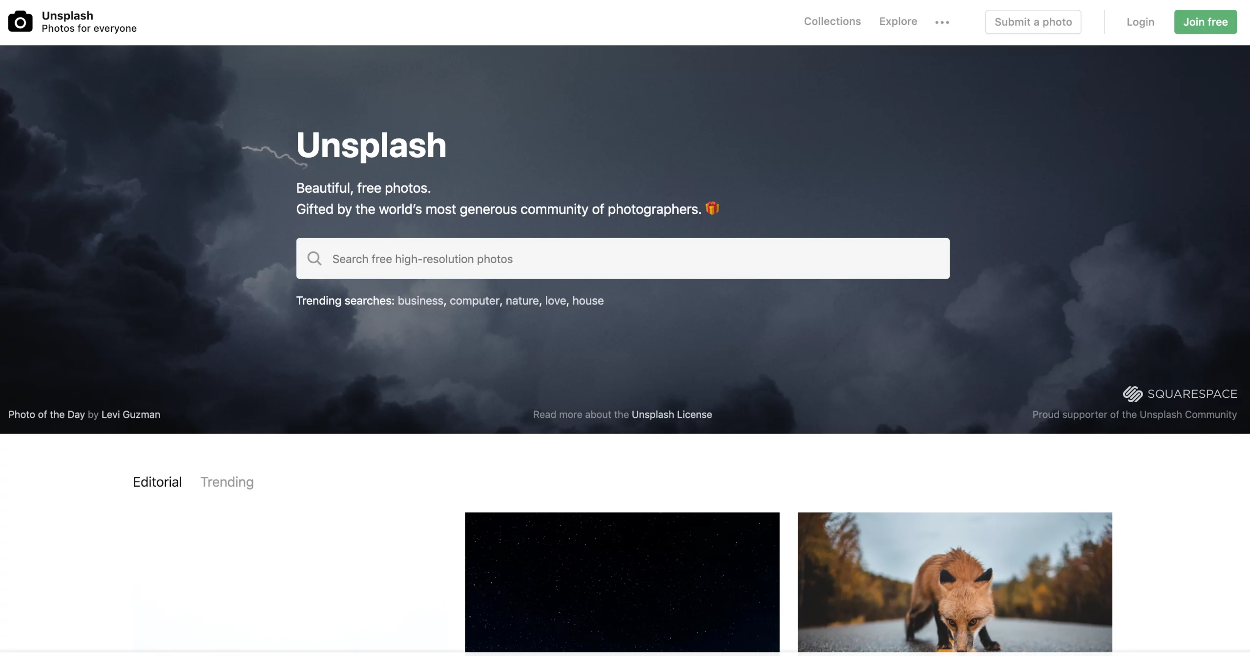 Unsplash homepage