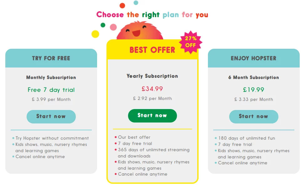 Subscription plans in the Hopster educational application