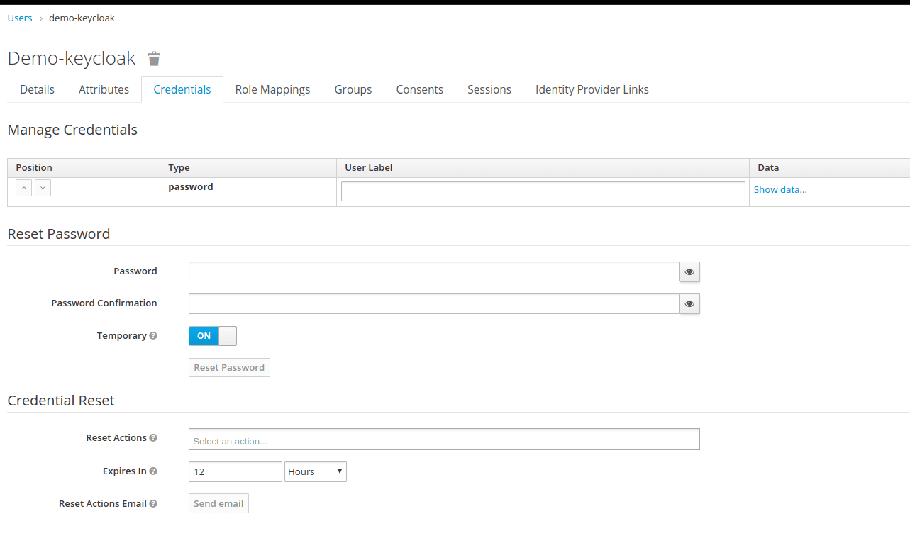 Keycloak user password settings