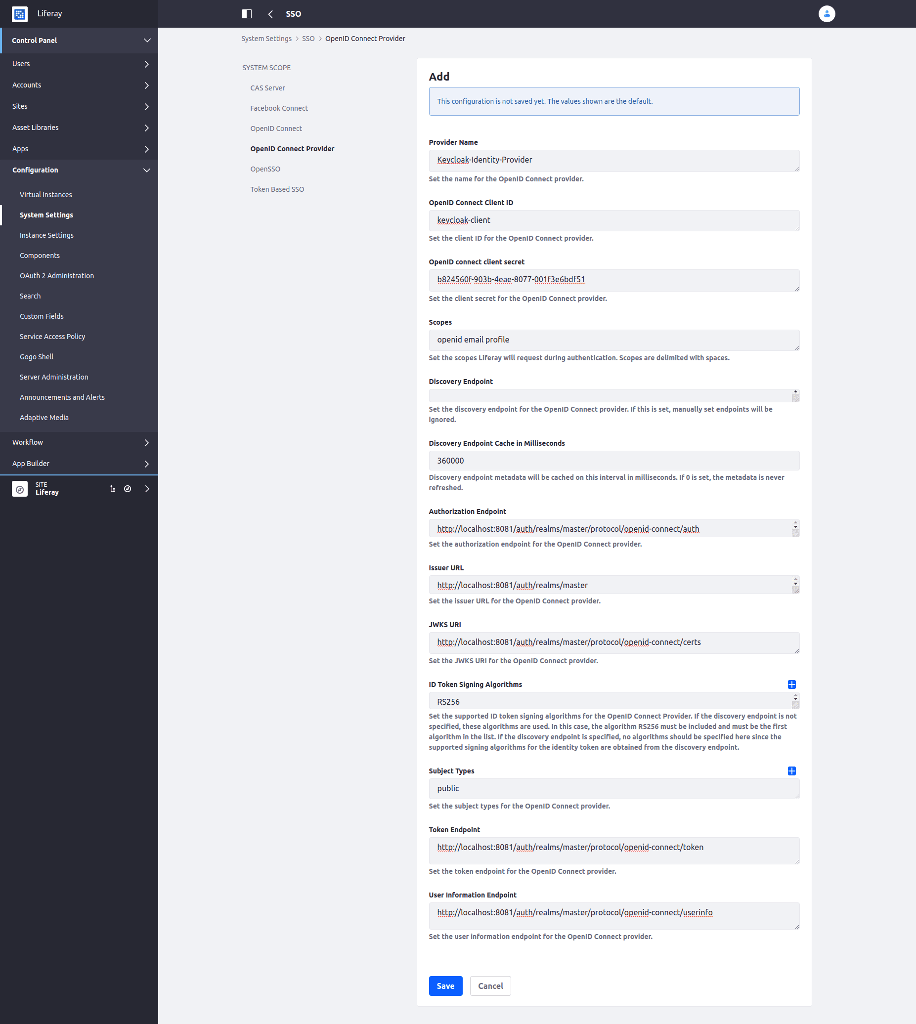 OpenID Connect Provider configuration