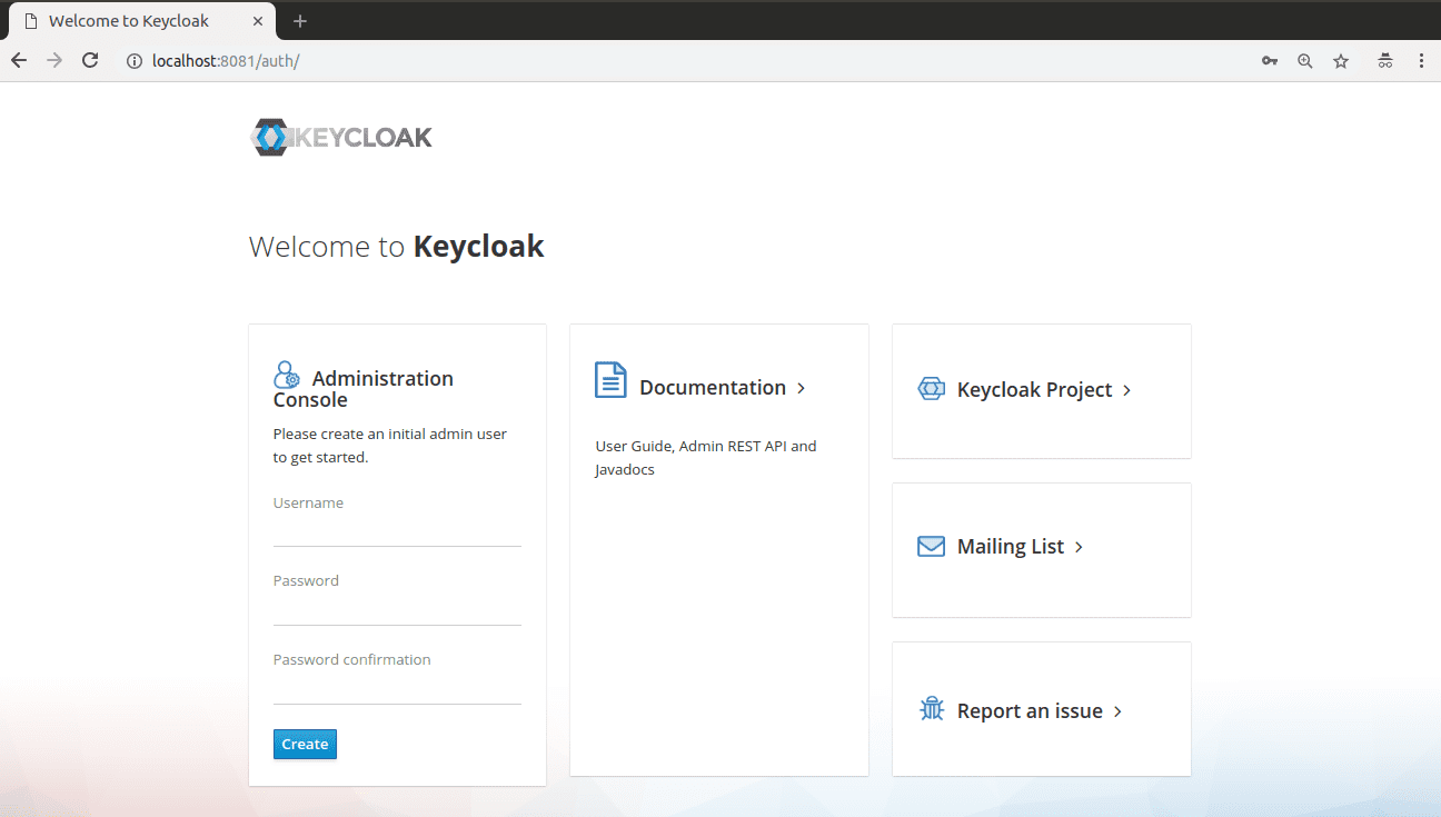 Keycloak Welcome page