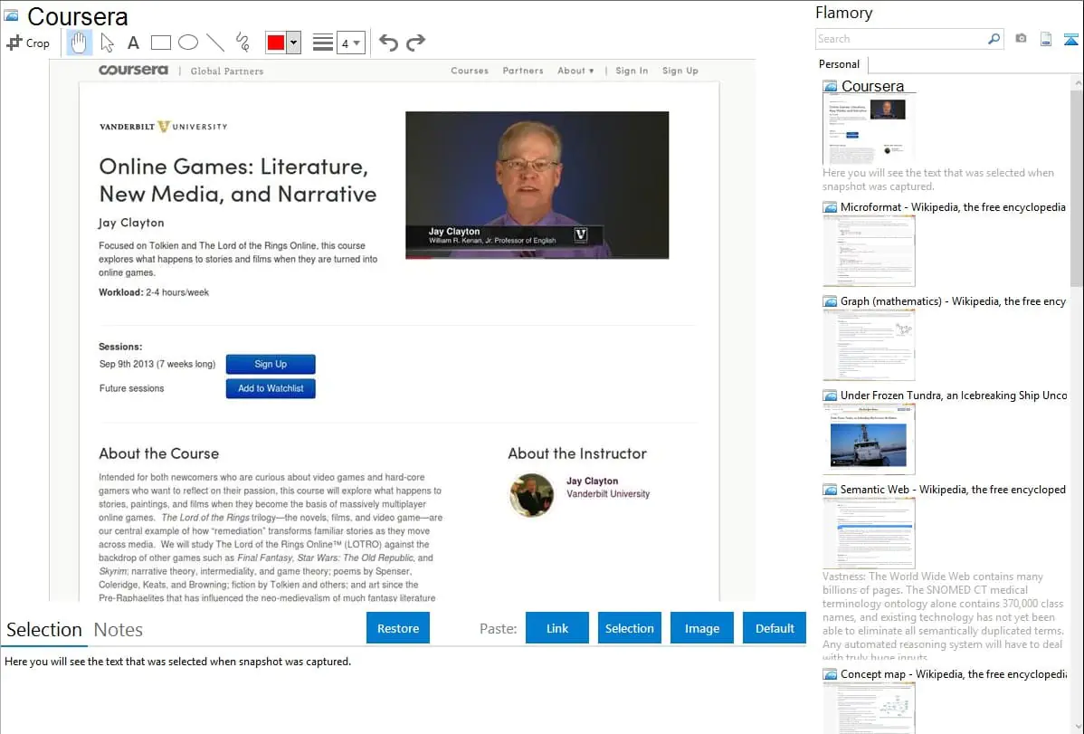 Interface of the e-learning platform Coursera