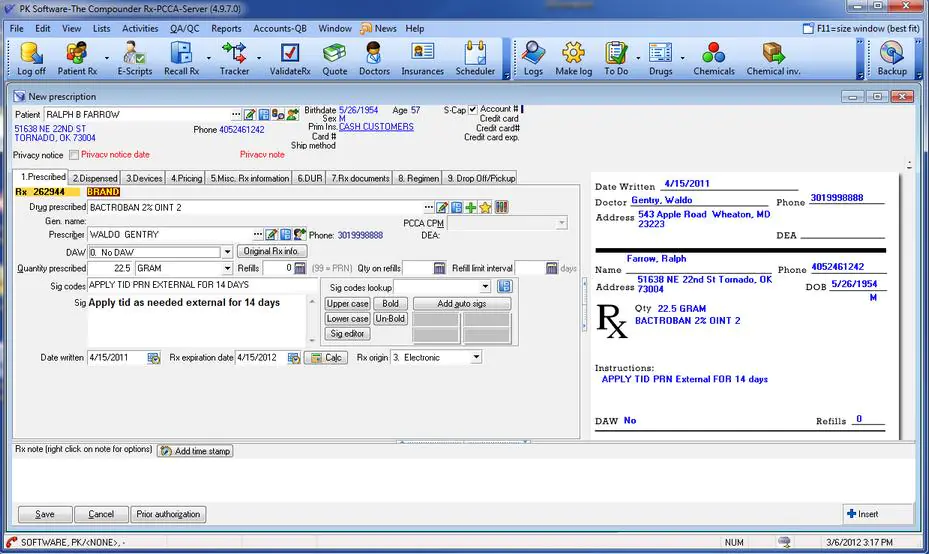 The e-Prescribing management in the pharmacy software