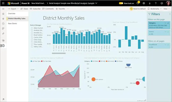 Data filtering and sorting in an analytics platform