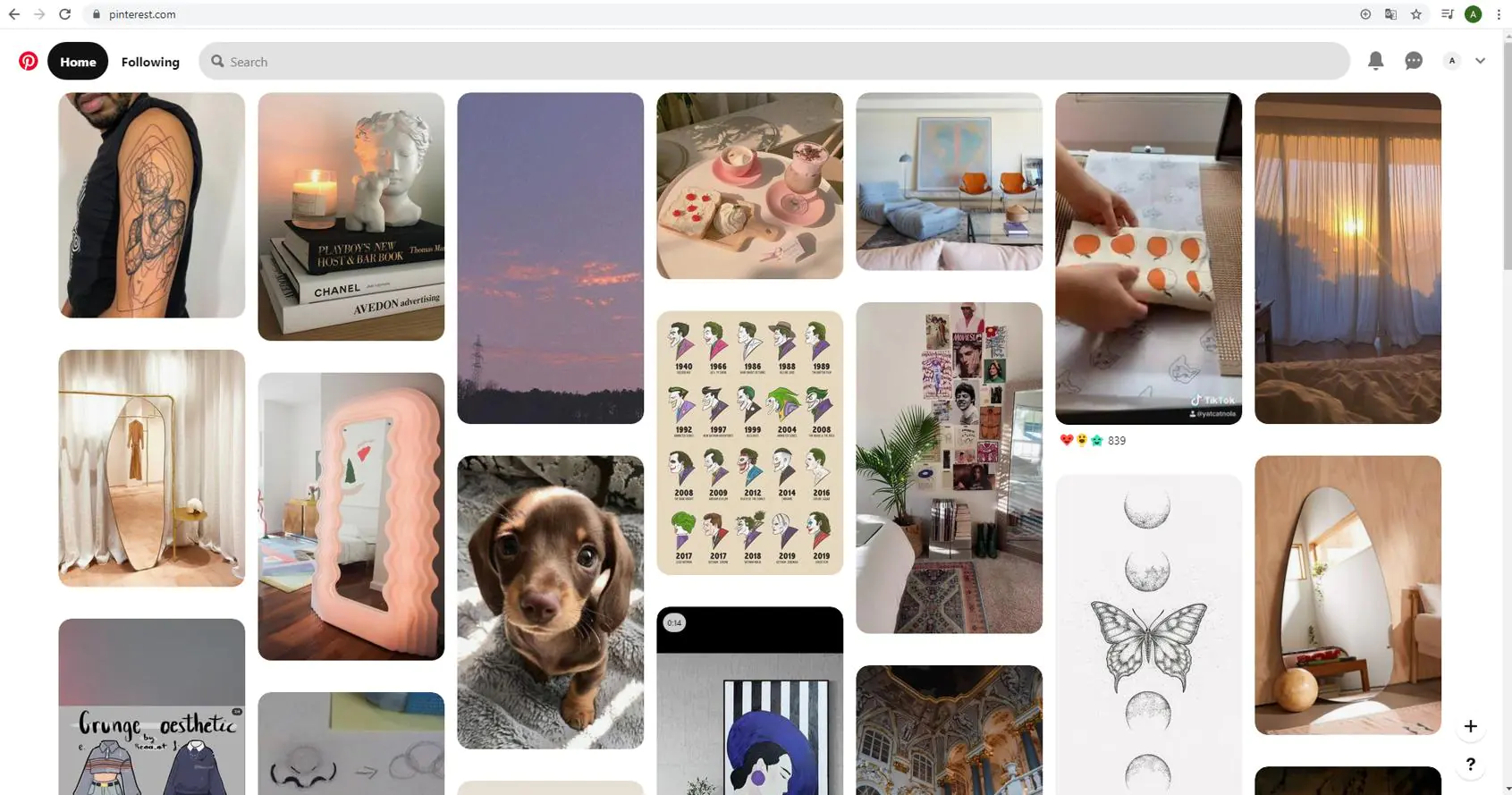 What a Pinterest’s website newsfeed looks like