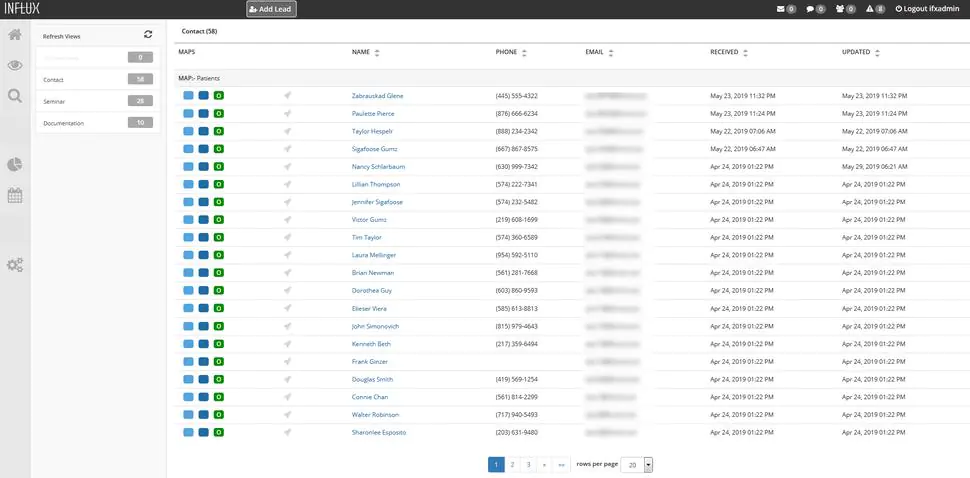 InfluxMD hospital CRM interface