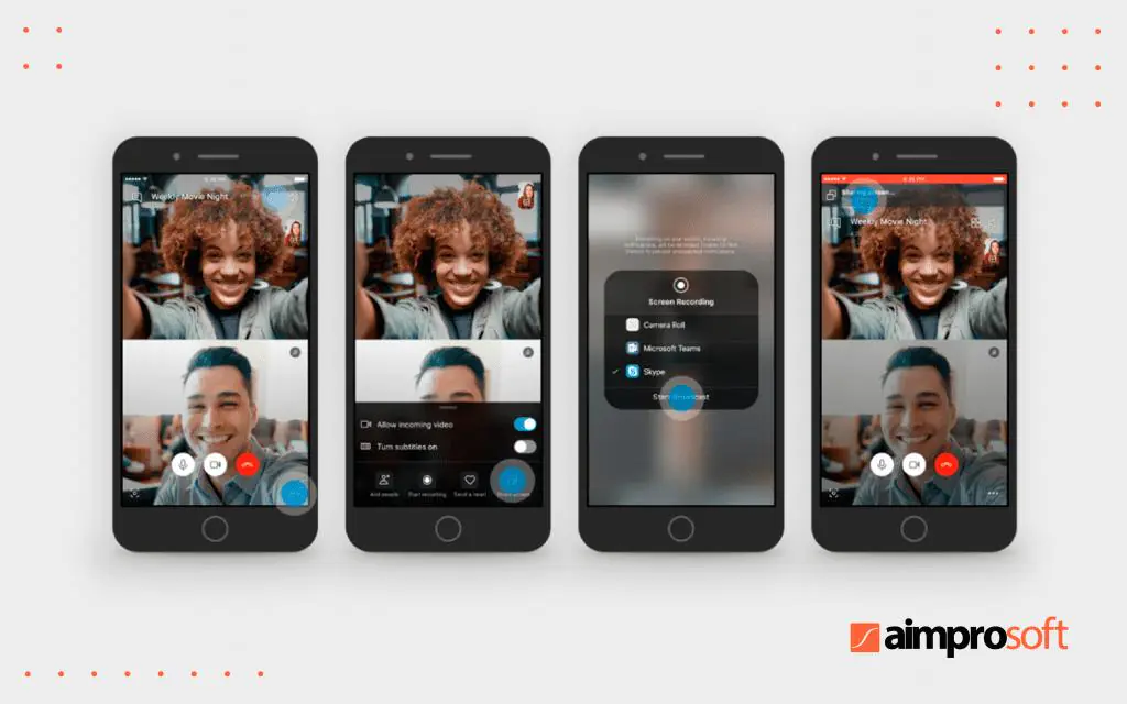 Screen sharing feature on the example of Skype video chatting app