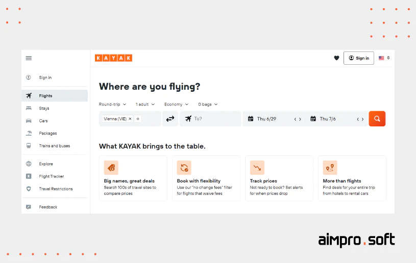 Fare aggregator and travel metasearch engine Kayak