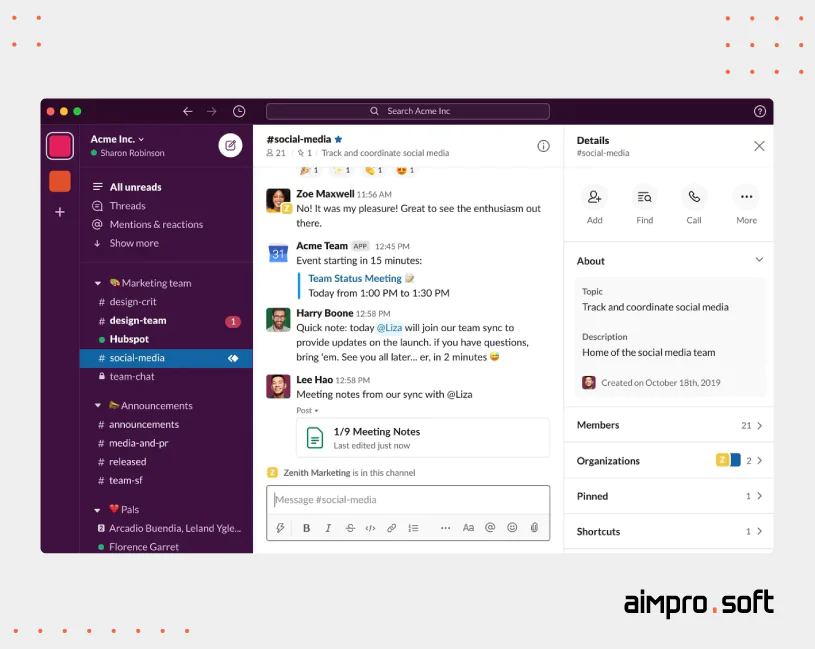 Slack interface Slack interface