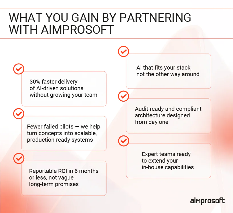 Benefits of partnering with Aimprosoft AI fintech software development company Benefits of hiring AI fintech software development company